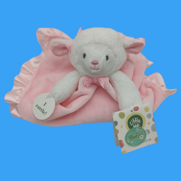 Macys Sweet Stuffed Lambie Plush Little Me Pink Snuggle Rattle Blanket Baby Gift - Picture 5 of 15